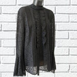 Oscar de La Renta | Lace High Neck Bell Sleeve Blouse with Silk Cami